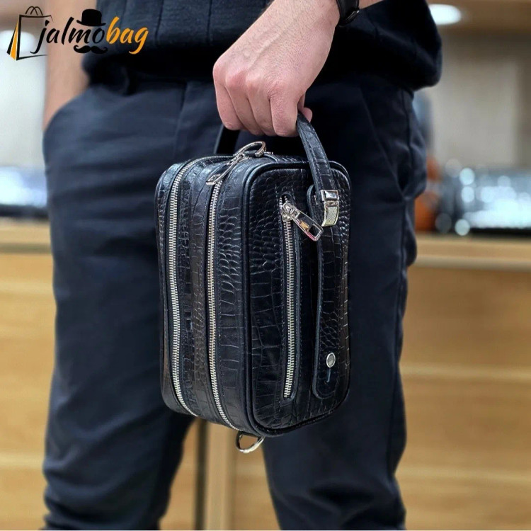 کیف دستی و دوشی چرم طبیعی گاوی دو خانه مدل شوزبگ
