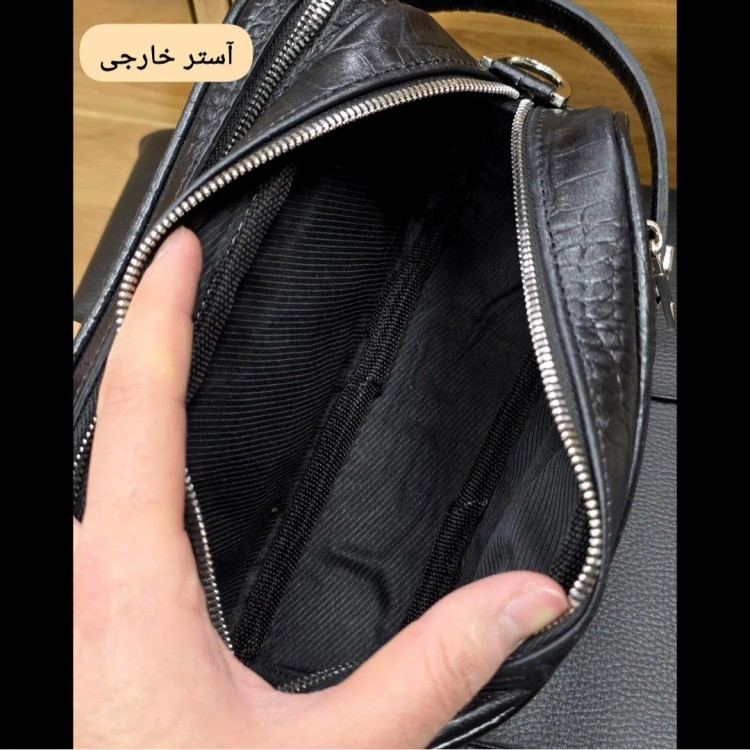 کیف دستی و دوشی چرم طبیعی گاوی دو خانه مدل شوزبگ