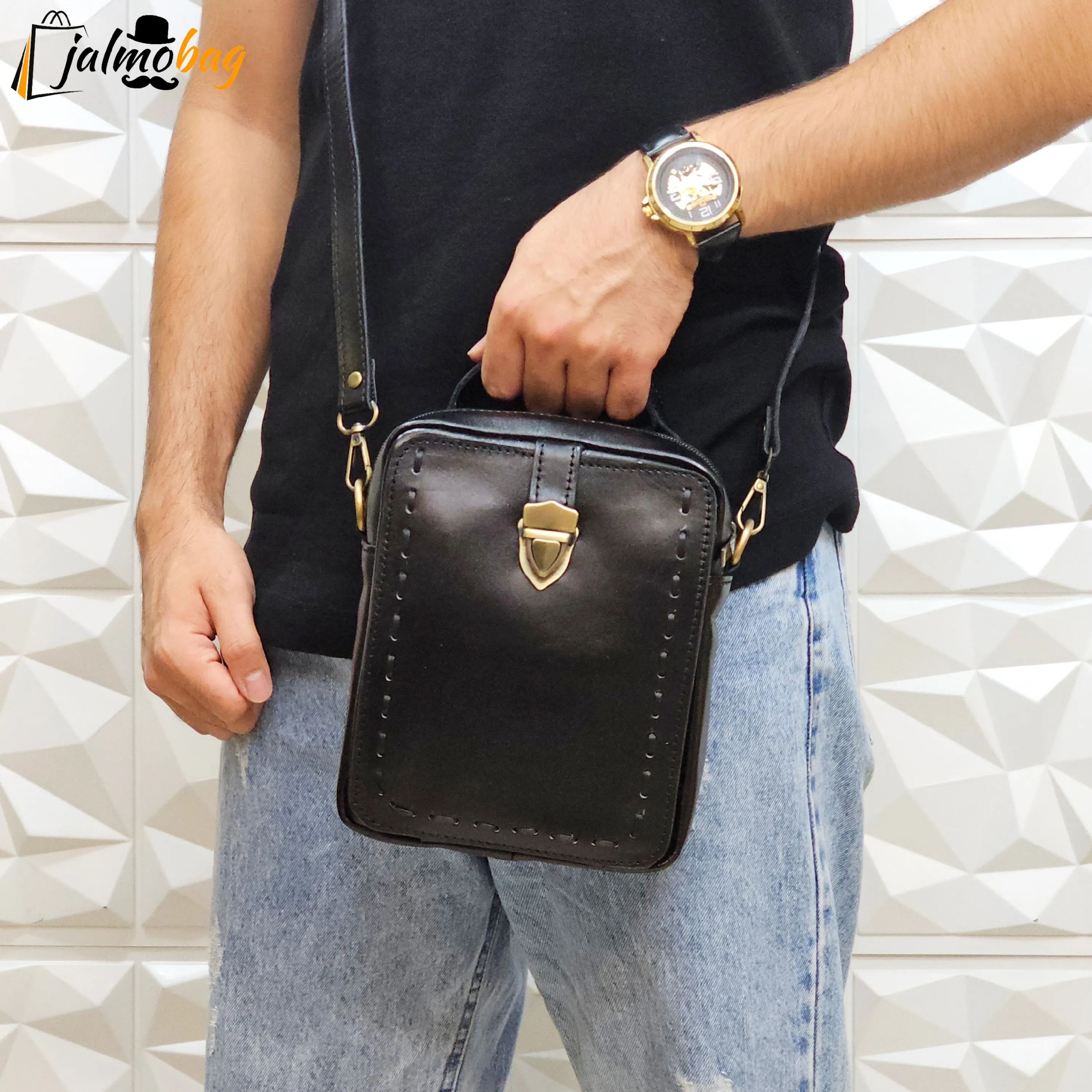 کیف دوشی چرم اصل گاوی بافت دار مردانه