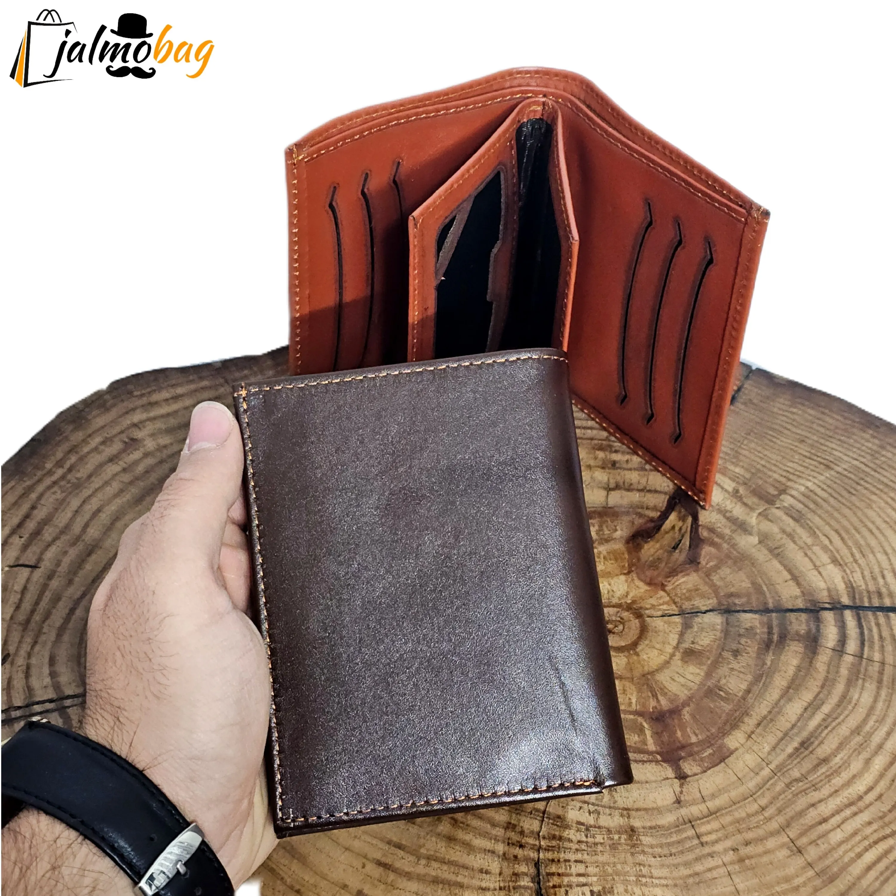 کیف پول چرم اصل گاوی جاکارتی دار دو برگ