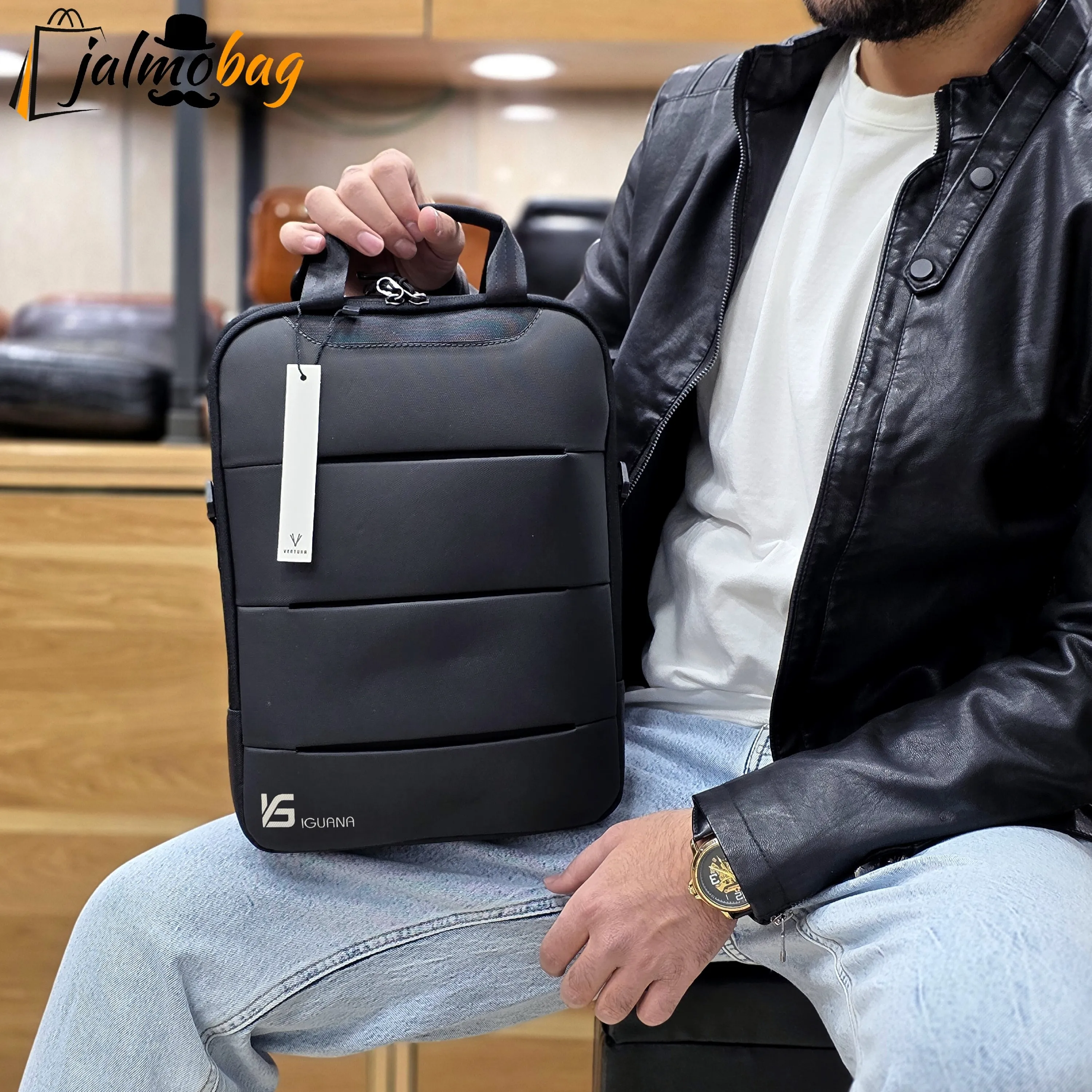 کیف دوشی و دستی جادار ضد آب ترکیب اسکین و برزنت خارجی