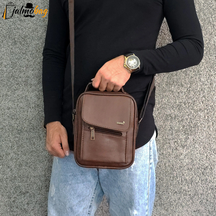 کیف دوشی چرمی اسپرت بزرگ چرم صنعتی مشکی خردلی قهوهای تیره