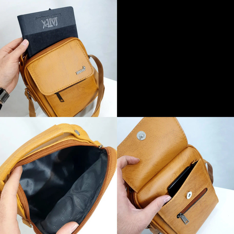 کیف دوشی چرمی اسپرت بزرگ چرم صنعتی مشکی خردلی قهوهای تیره