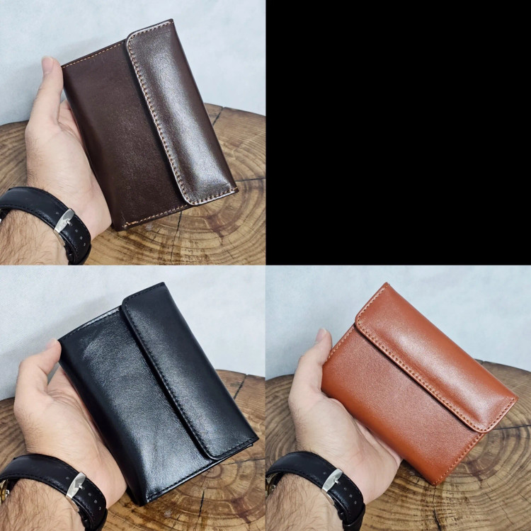 کیف پول و جامدارکی مردانه چرم اصل گاوی دو دکمه با 18 جاکارتی