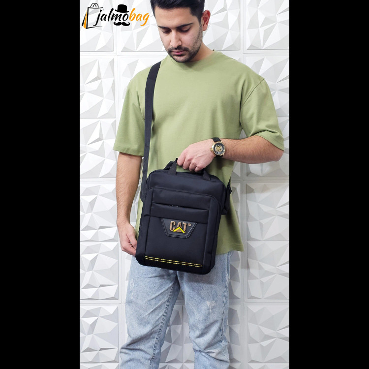 کیف دوشی و دستی مردانه برزنتی دیبا خارجی سه خانه مشکی بزرگ