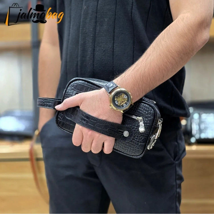 کیف دستی چرم طبیعی چرم ظفر دو خانه 21 سانتی متری