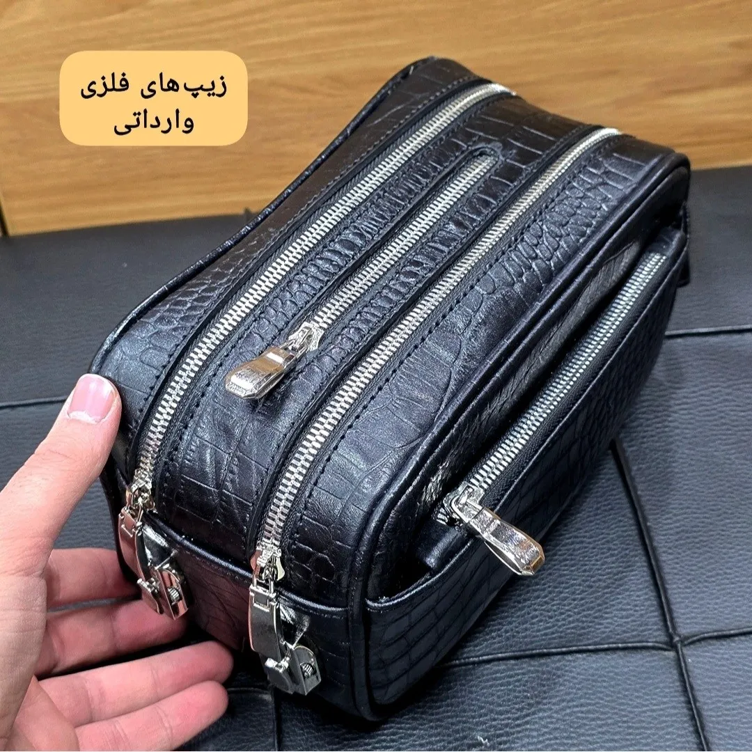 کیف دستی چرم طبیعی چرم ظفر دو خانه با جاکارتی و رمزدار