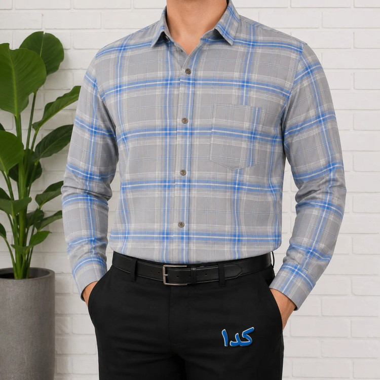پیراهن مردانه چهارخانه آستین بلند پنبه کش