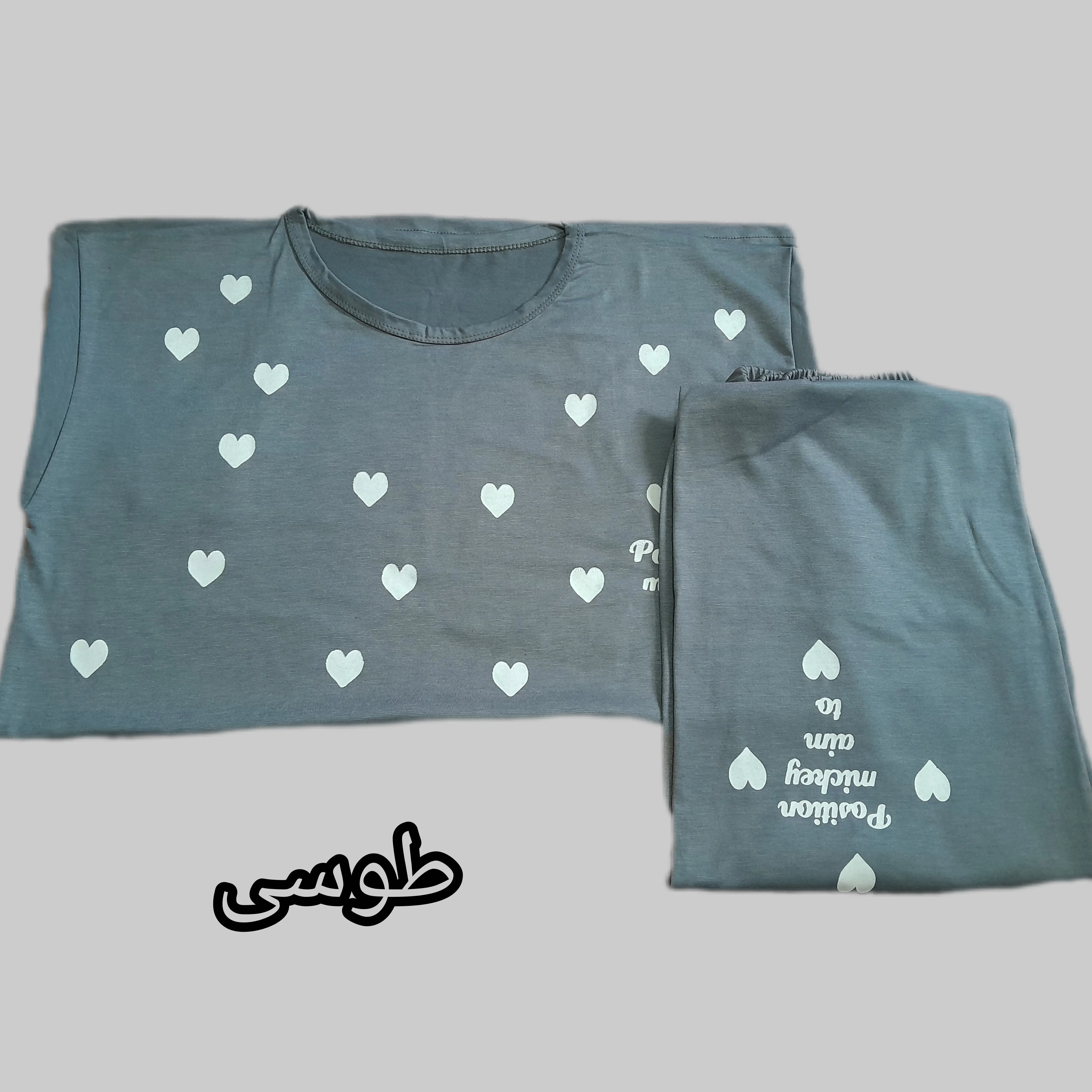 ست تیشرت و شلوار دخترانه طرح قلبی جنس نخ ویسکوز سایز 38 تا 48