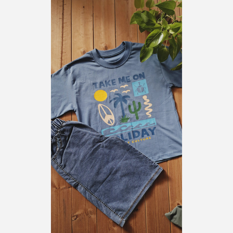 ست تیشرت پنبهای و شلوارک لی پسرانه طرح هاوایی