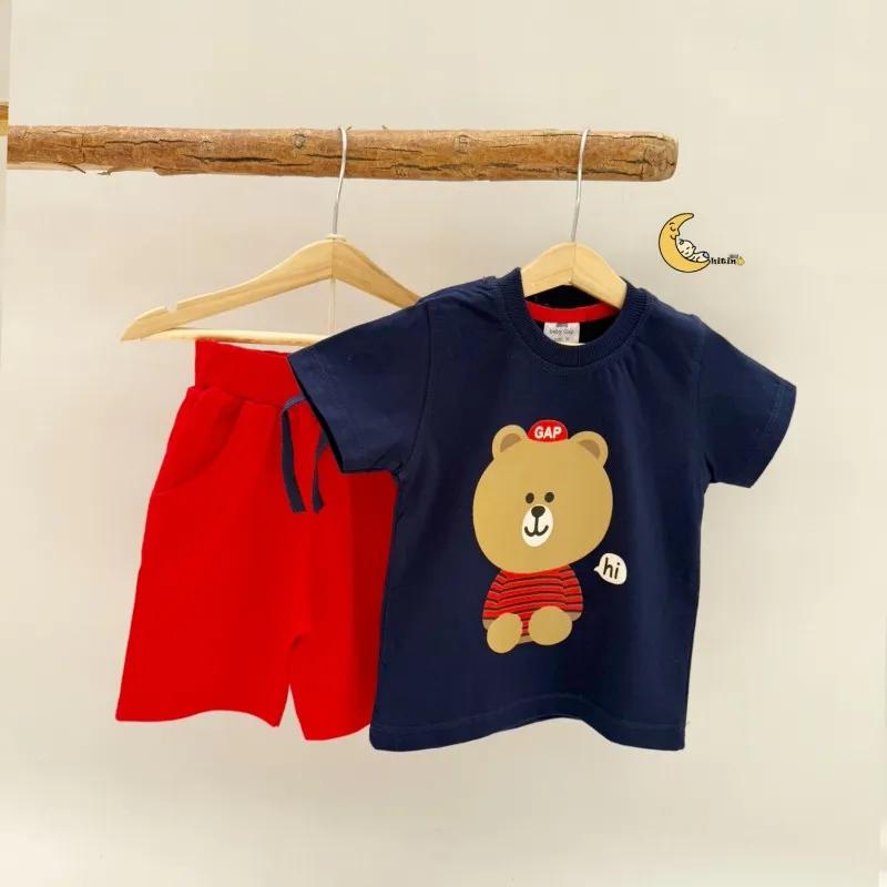 ست تیشرت و شلوارک نخ پنبه بچگانه طرح دار مناسب 1 تا 4 سال