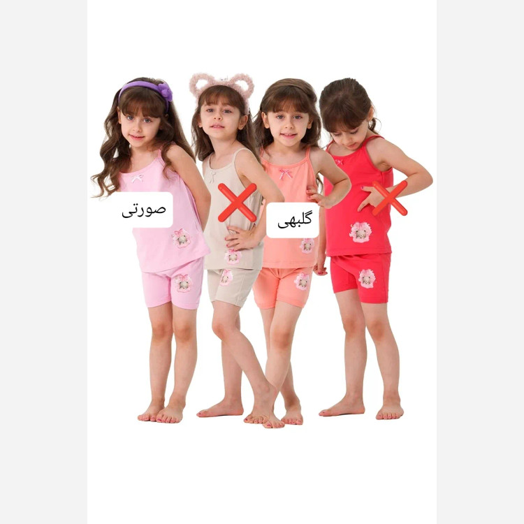 ست تاپ و شورت دخترانه طرح تدی جنس پنبه لاکرادار ضد حساسیت