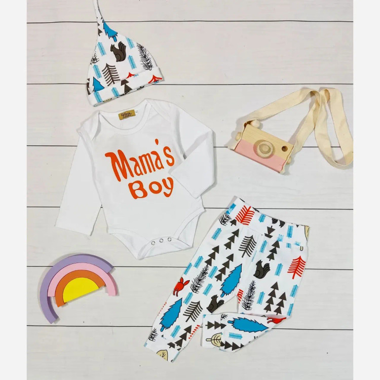 ست لباس سه تکه نوزادی پسرانه طرح Mama's boy جنس نخ پنبه ضد حساسیت سایز 6 ماه تا 2 سال
