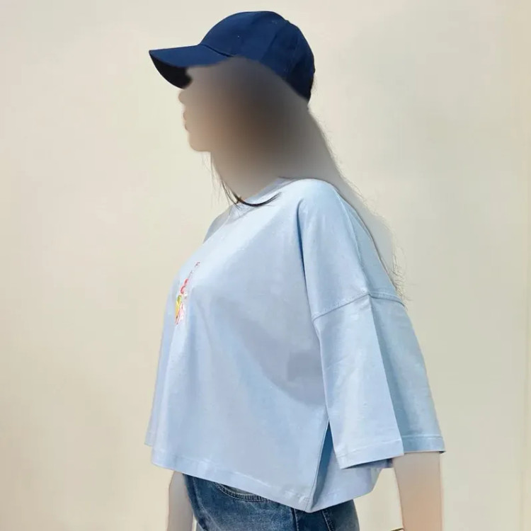 تیشرت کراپ باکسی طرح دار نخ پنبه زنانه کد 1440