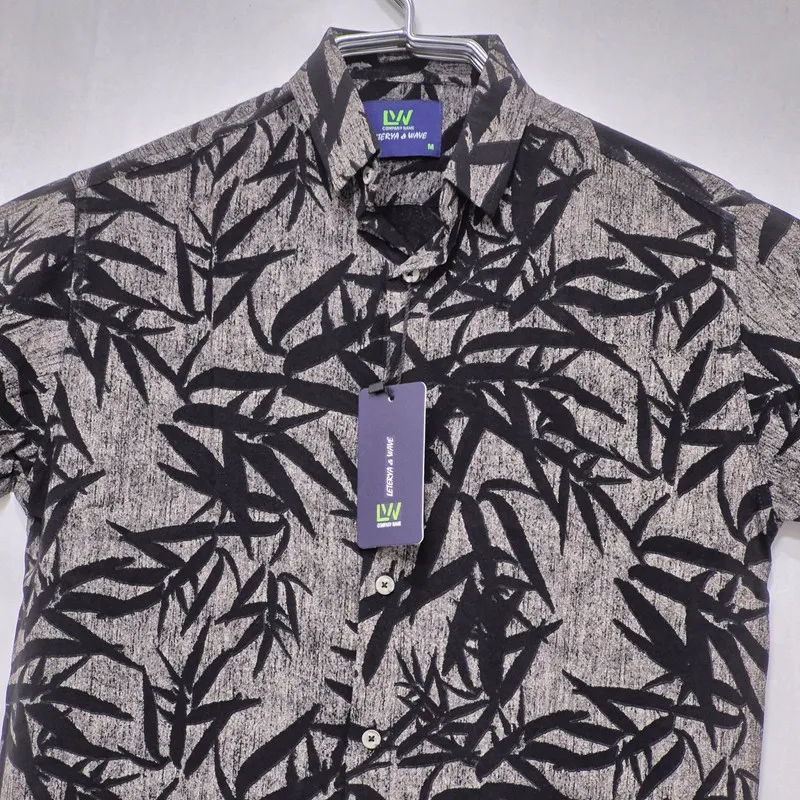 پیراهن مردانه آستین کوتاه هاوایی نخی طرح هندسی مدل LW
