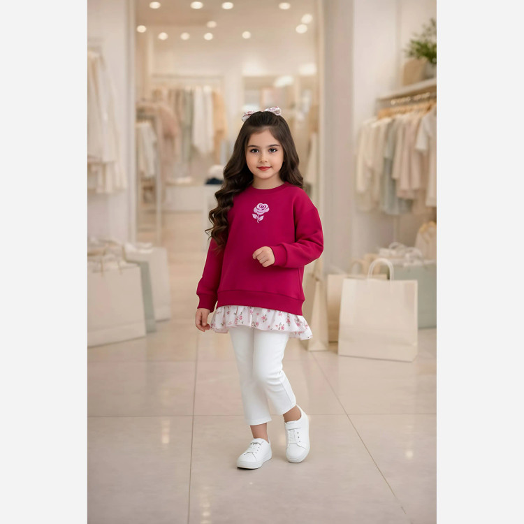 تونیک دخترانه طرح فلاور جنس دورس پنبه مناسب 2 تا 8 سال