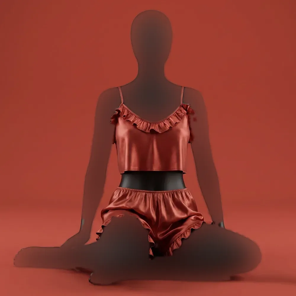 تاپ شورتک زنانه ساتن چین دار بند قابل تنظیم