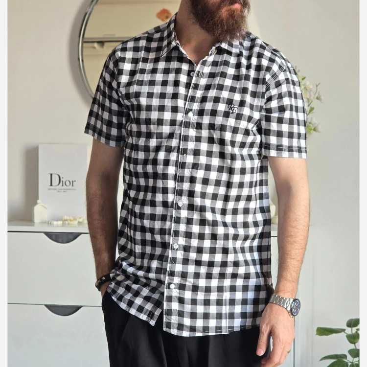 پیراهن آستین کوتاه مردانه چهارخونه نخی سایز M تا XXL