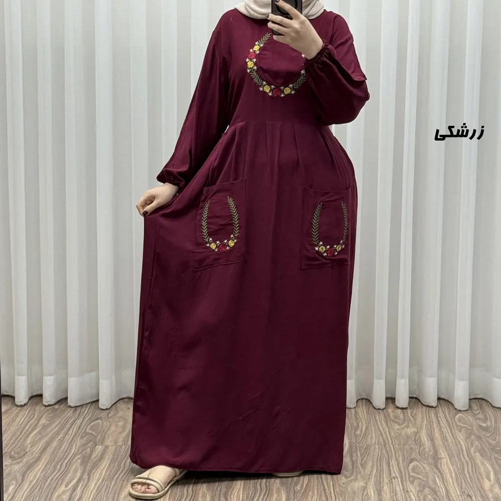 پیراهن نخی گلدوزی زنانه مدل خاطره فری سایز مناسب تا 48