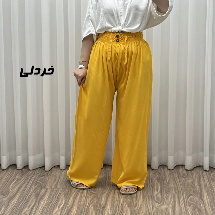 شلوار نخی زنانه کمر کش فری سایز مناسب تا سایز 50 مدل برماندو کد J1792