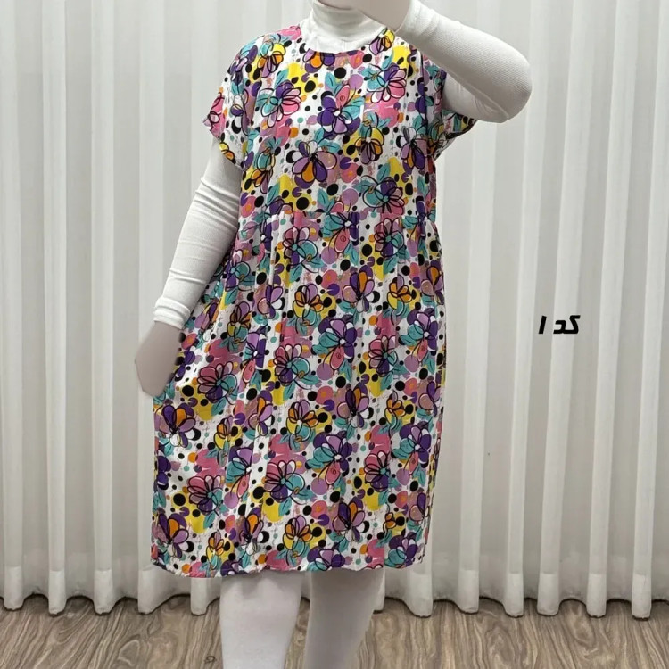 پیراهن کوتاه زنانه نخی فری سایز مناسب تا 46 مدل دو چین