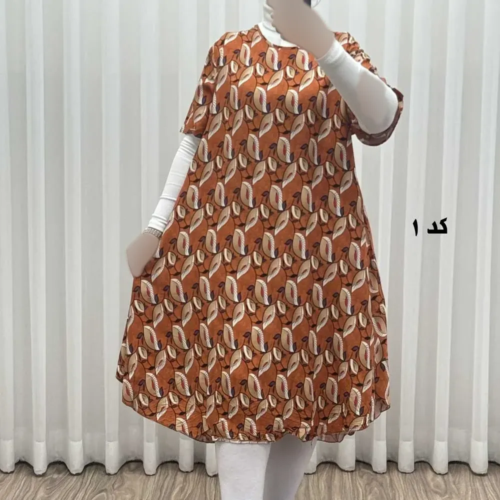 پیراهن ساحلی زنانه نخی آستین کوتاه فری سایز مناسب تا سایز 52