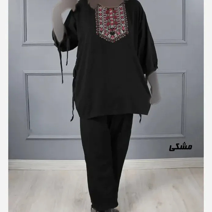 ست بلوز و شلوار نخی زنانه مدل آیدا فری سایز مناسب تا سایز 52