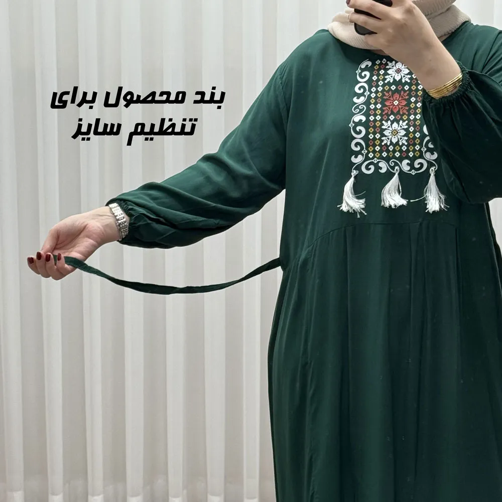 پیراهن نخی زنانه و دخترانه بلند منگولهدار فری سایز تا 50