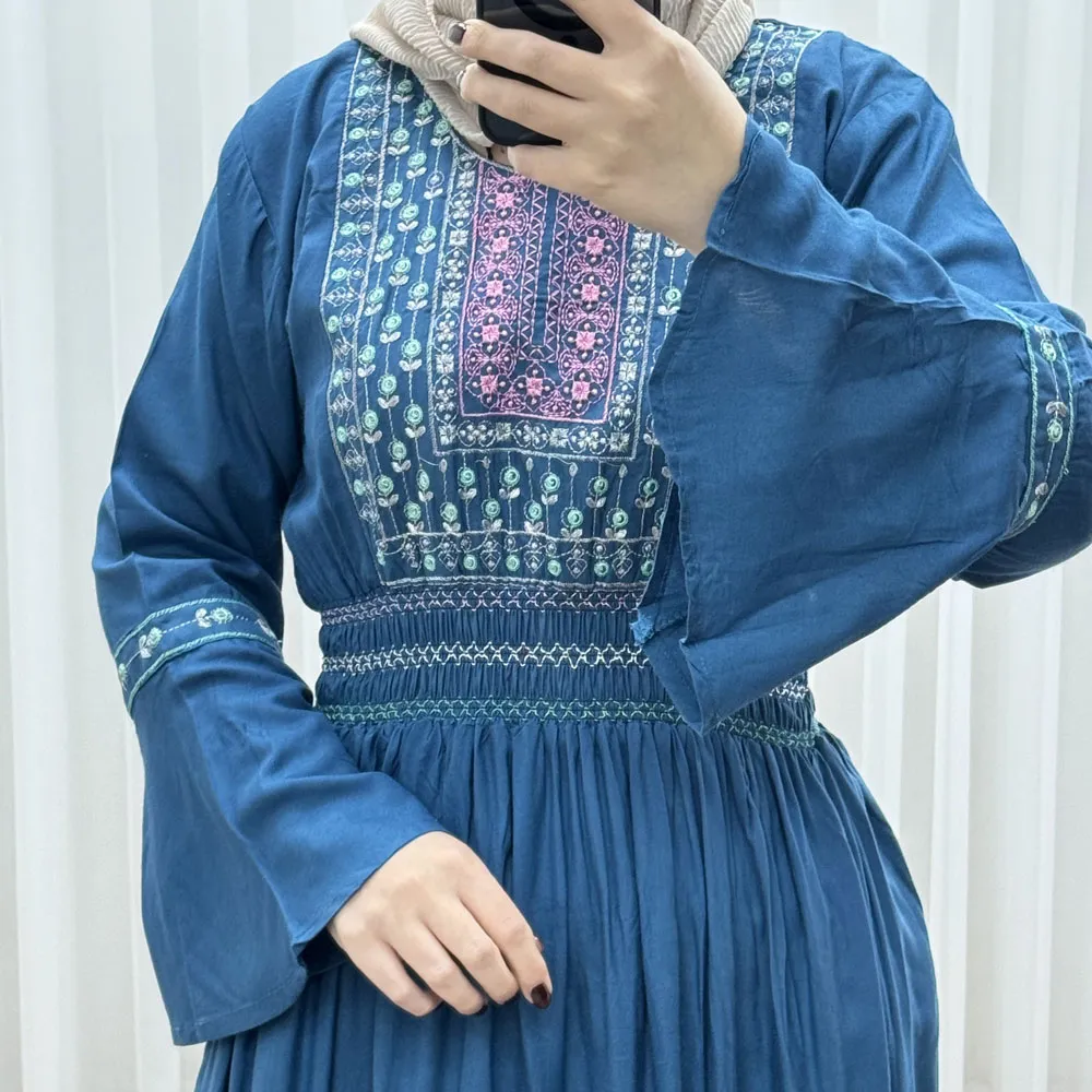 پیراهن نخی گلدوزی زنانه و دخترانه فری سایز مدل نازی کد 1778