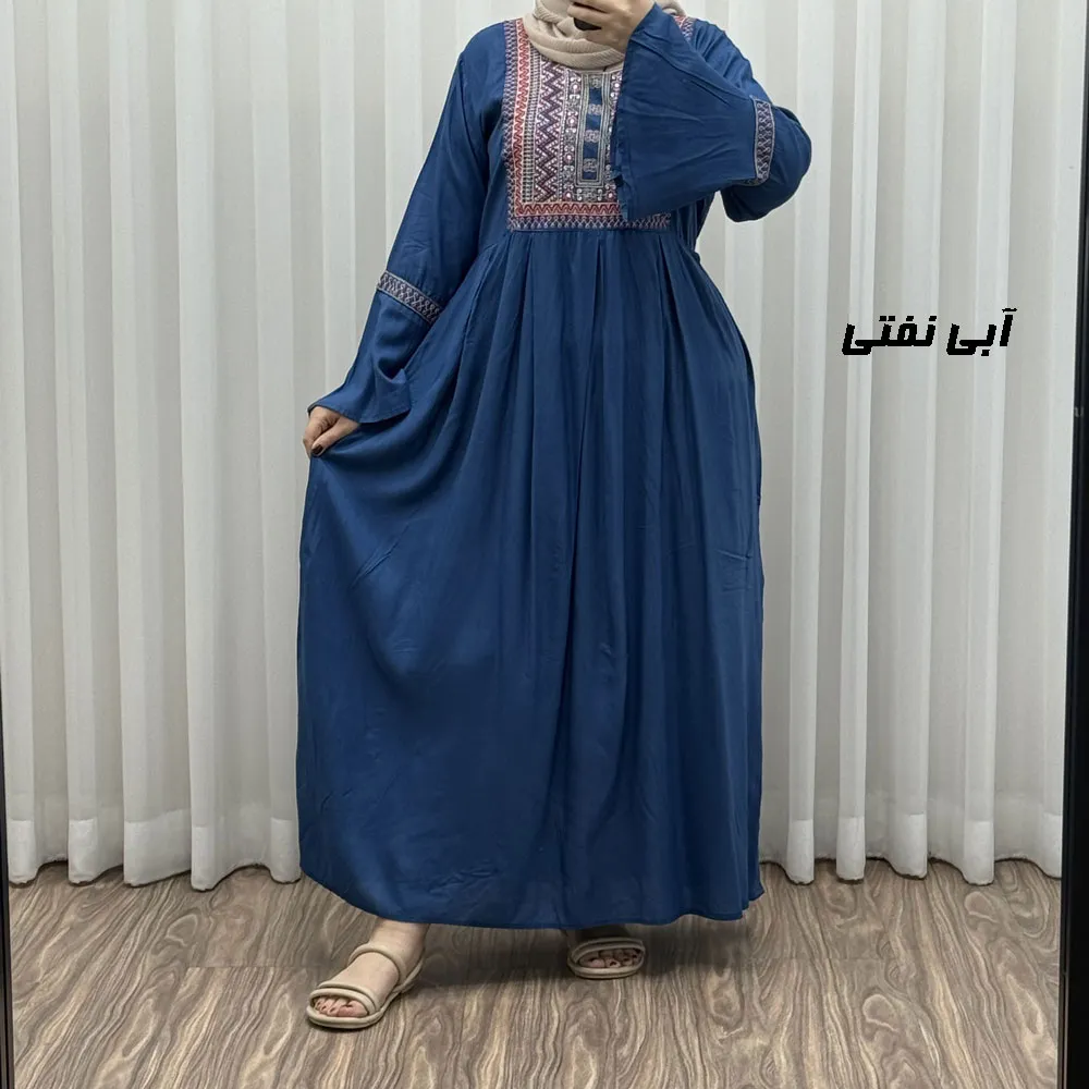 پیراهن نخی گلدوزی شده زنانه مدل مانیا فری سایز مناسب تا سایز 48