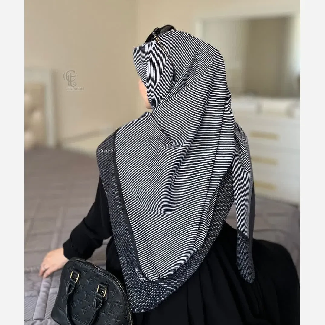 روسری نخی طرح دیپلمات سفید مشکی شیک اسپرت همه جاپوش مجلسی روزمره
