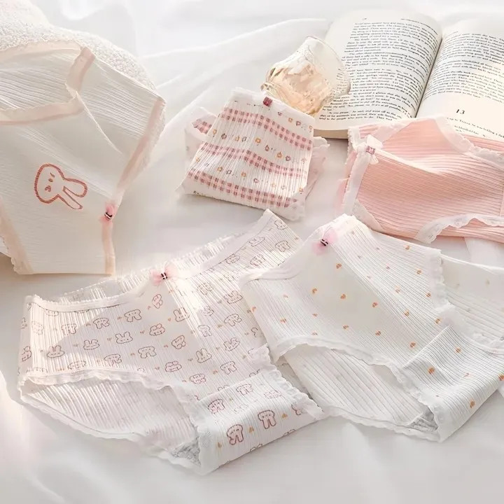 شورت زنانه عروسکی کبریتی نخی صورتی طرح خرگوش پک سه تایی