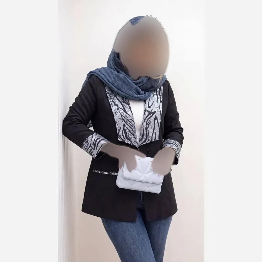 کت ژاکارد مجلسی زنانه مشکی یقه نقره ای فری سایز