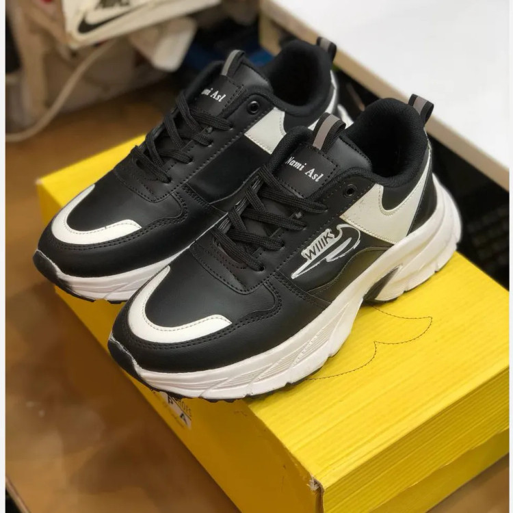 کفش لژدار زنانه مدل نامی اصل مشکی کتانی اسپرت رویه چرم مصنوعی زیره PU راحت