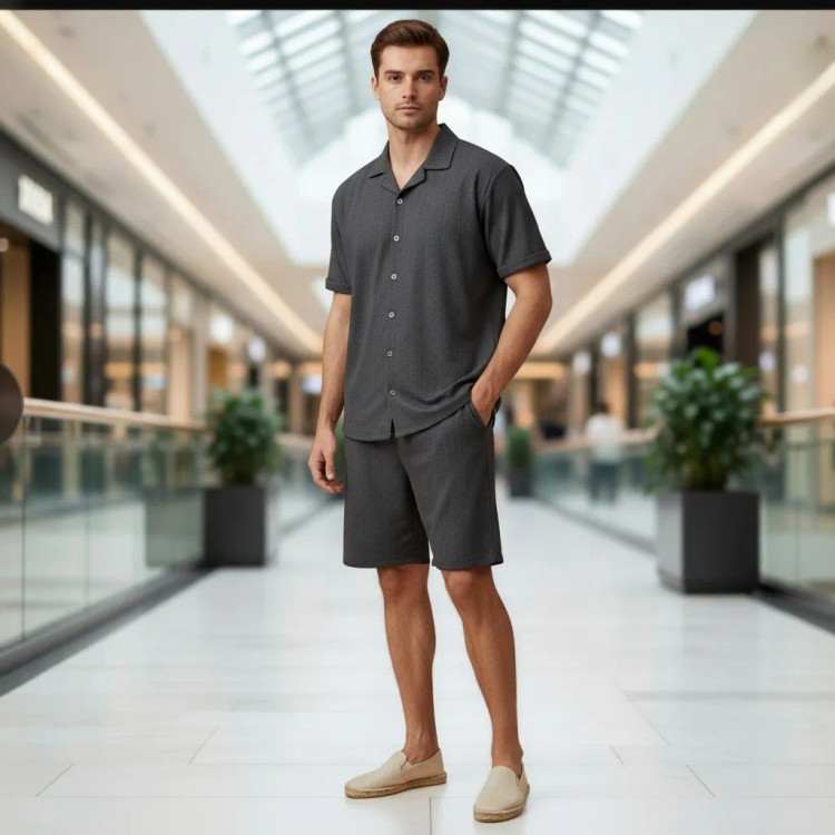 ست پیراهن و شلوارک مردانه پارچه مراکشی بیسکوییتی