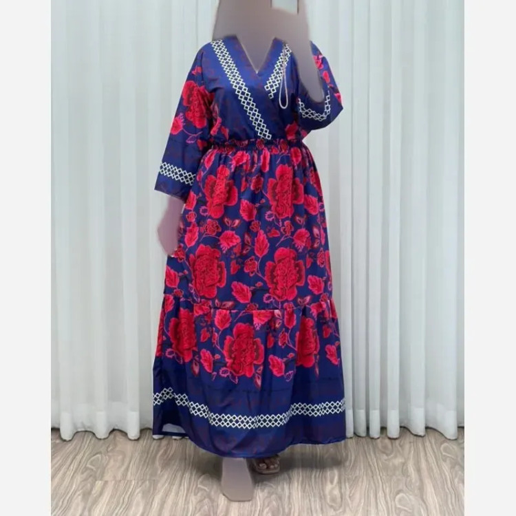 پیراهن ساحلی زنانه مدل چپ و راستی طرح فلور حاشیهدار فری سایز