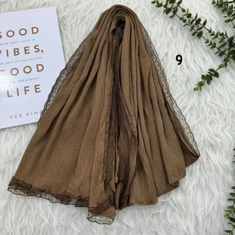 شال ساده نخی برشکا دور دانتل قواره 180 در 80 سانت