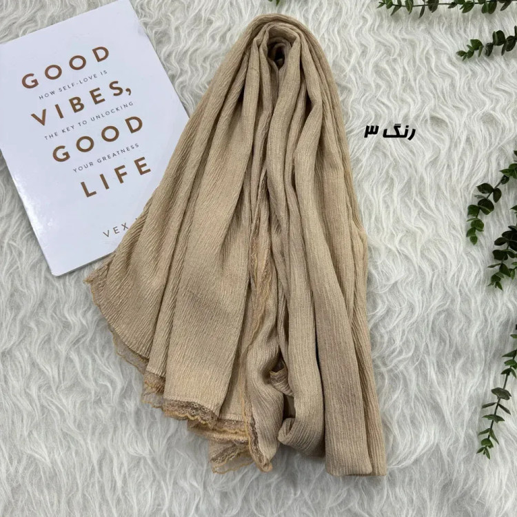 شال ساده نخی برشکا دور دانتل قواره 180 در 80 سانت