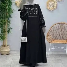 عبا گلدوزی پاپیونی الیزه مشکی مناسب شیردهی