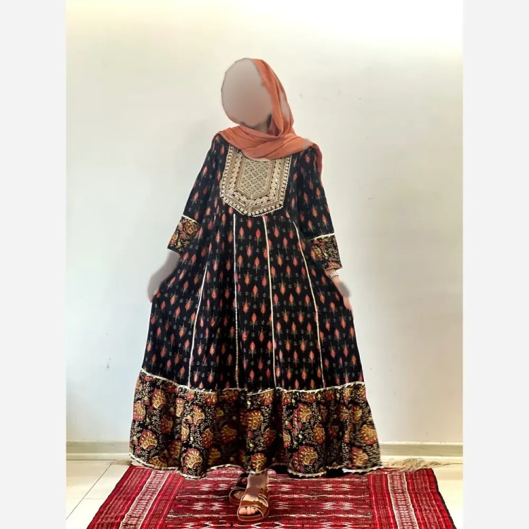 کرتی هندی زنانه جنس نخ وارداتی سایز بزرگ مدل کلوش قد 135