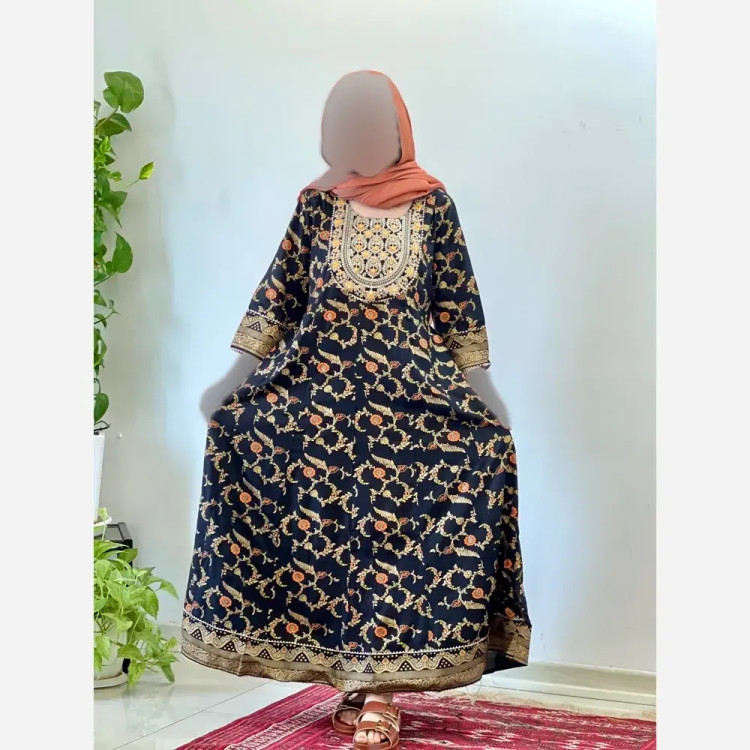 کرتی هندی زنانه جنس نخ وارداتی سایز بزرگ مدل کلوش قد 135