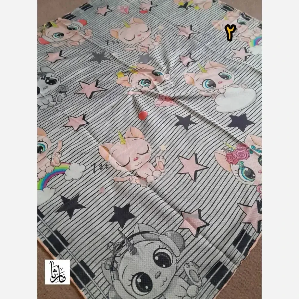 روسری سوپرنخ دخترانه دست دوز قواره 100 سانت فانتزی