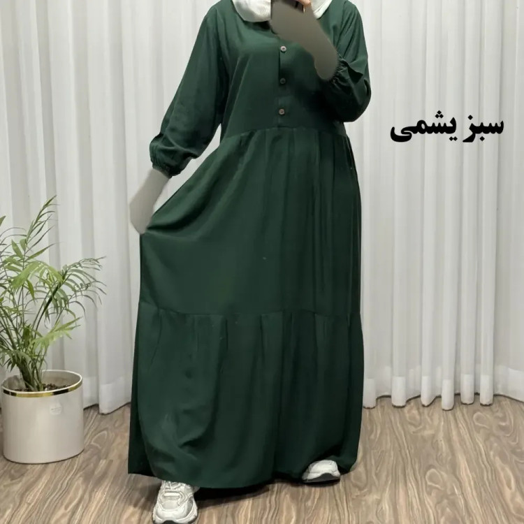 پیراهن ساحلی جلو دکمه نخی شسته شده فری سایز تا 46 بدون آبرفت و رنگ رفت کمربند دار تن خور شیک