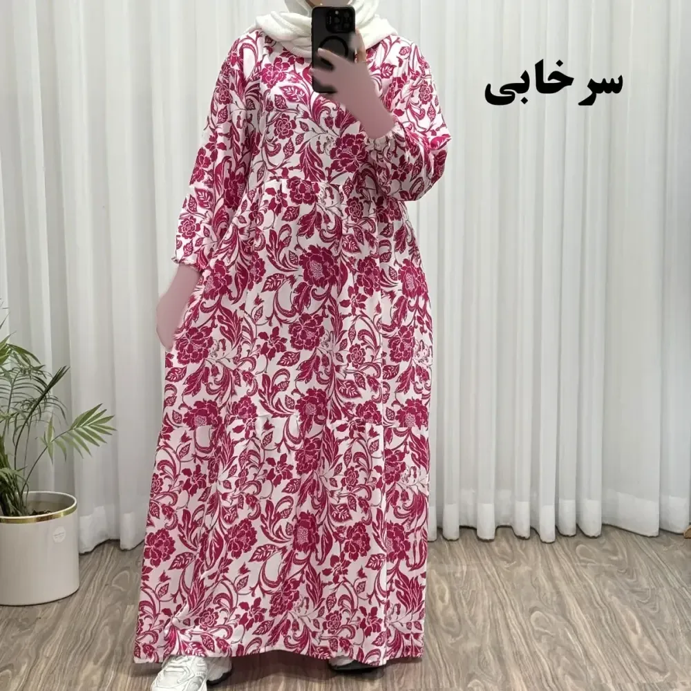 پیراهن نخی زنانه فری سایز تا 50 چهارفصل شیک و راحت بنددار سایه نمیندازد