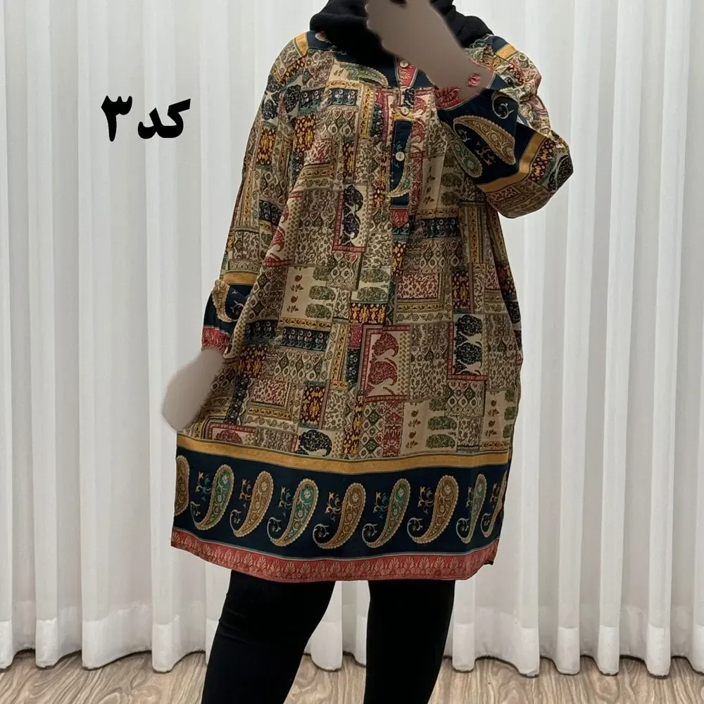 تونیک سایز بزرگ وارداتی مدل حاشیه ترمه جنس نخی سایز 6 تا 8 جلو دکمه دار چهارفصل زنانه