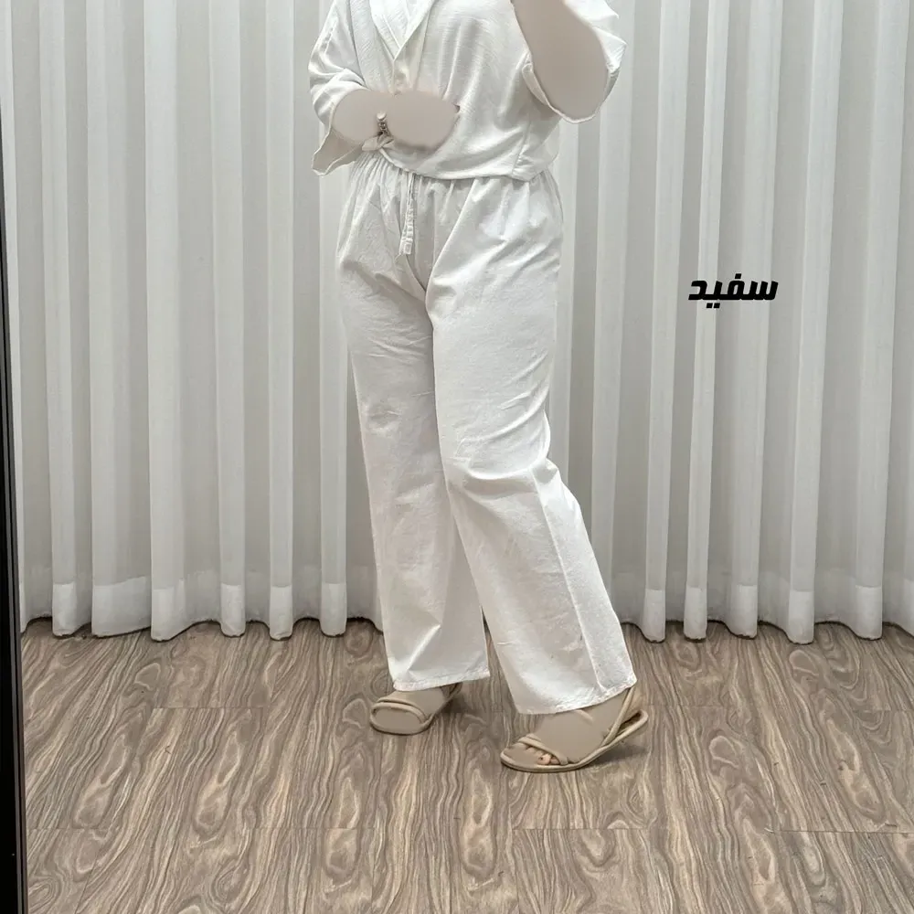 شلوار زنانه الیاف طبیعی ساده فری سایز مناسب تا سایز 48