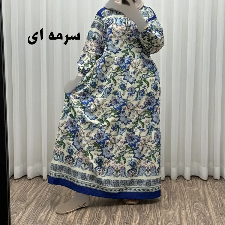 پیراهن فلور بوگاتی حاشیه دار نخی فری سایز تا 50 بنددار چهارفصل زنانه شیک