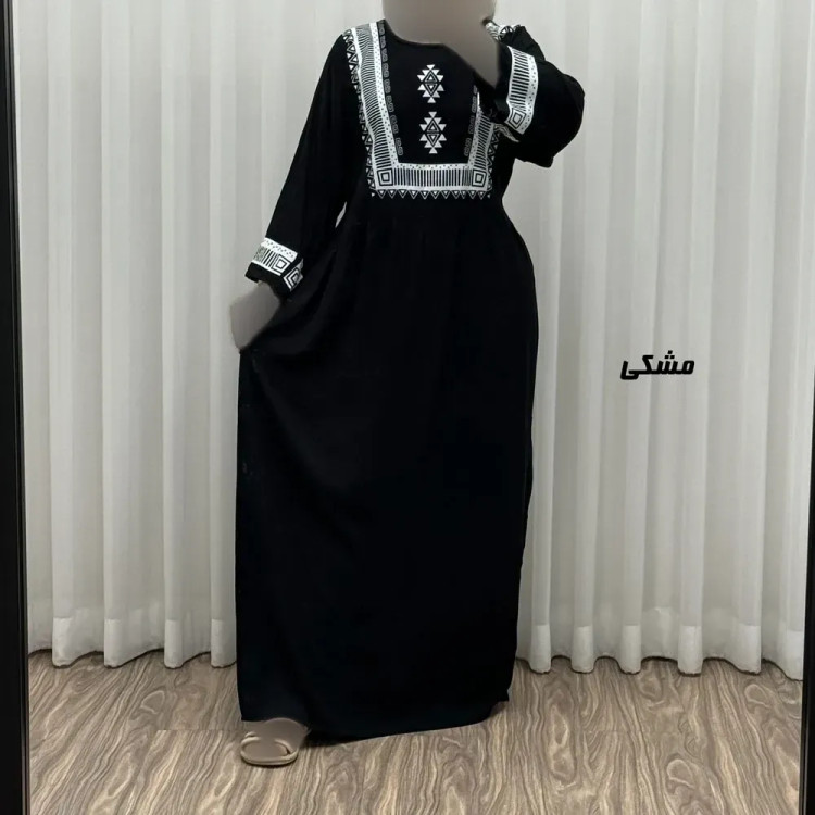 پیراهن نخی زنانه مدل پادمیرا فری سایز مناسب تا 48 همراه با کمربند
