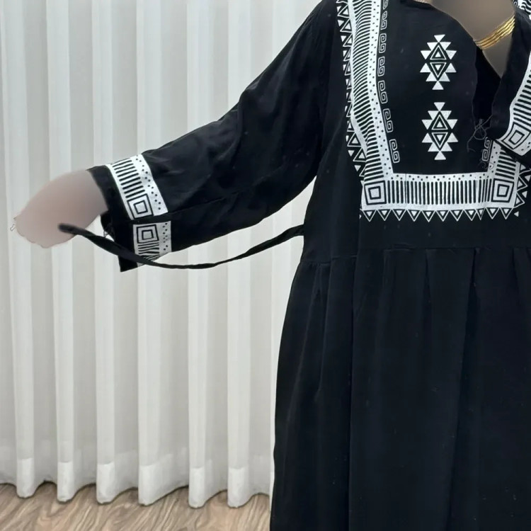 پیراهن نخی زنانه مدل پادمیرا فری سایز مناسب تا 48 همراه با کمربند