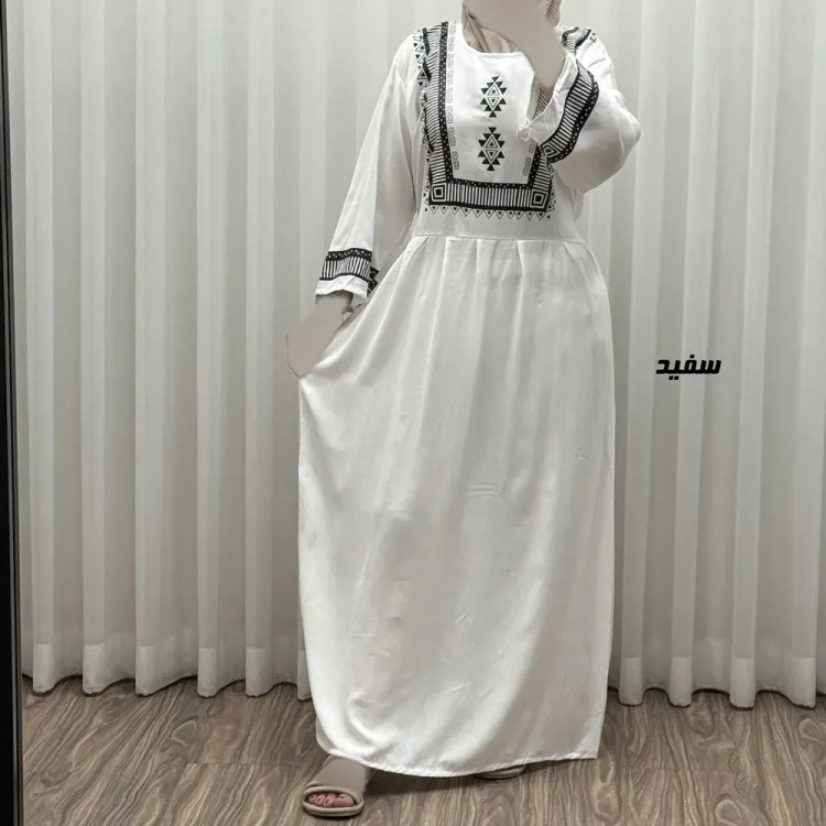 پیراهن نخی زنانه مدل پادمیرا فری سایز مناسب تا 48 همراه با کمربند